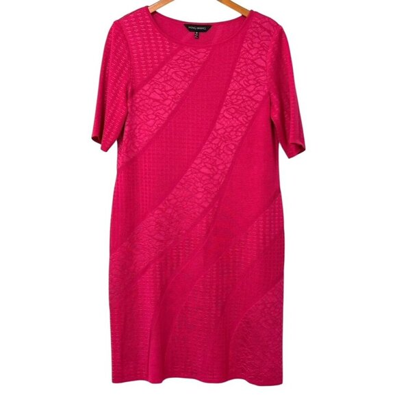 Ming Wang Knit Shift Dress Hot Pink Raspberry Short Sleeve Stretch Travel Size M - Picture 7 of 7
